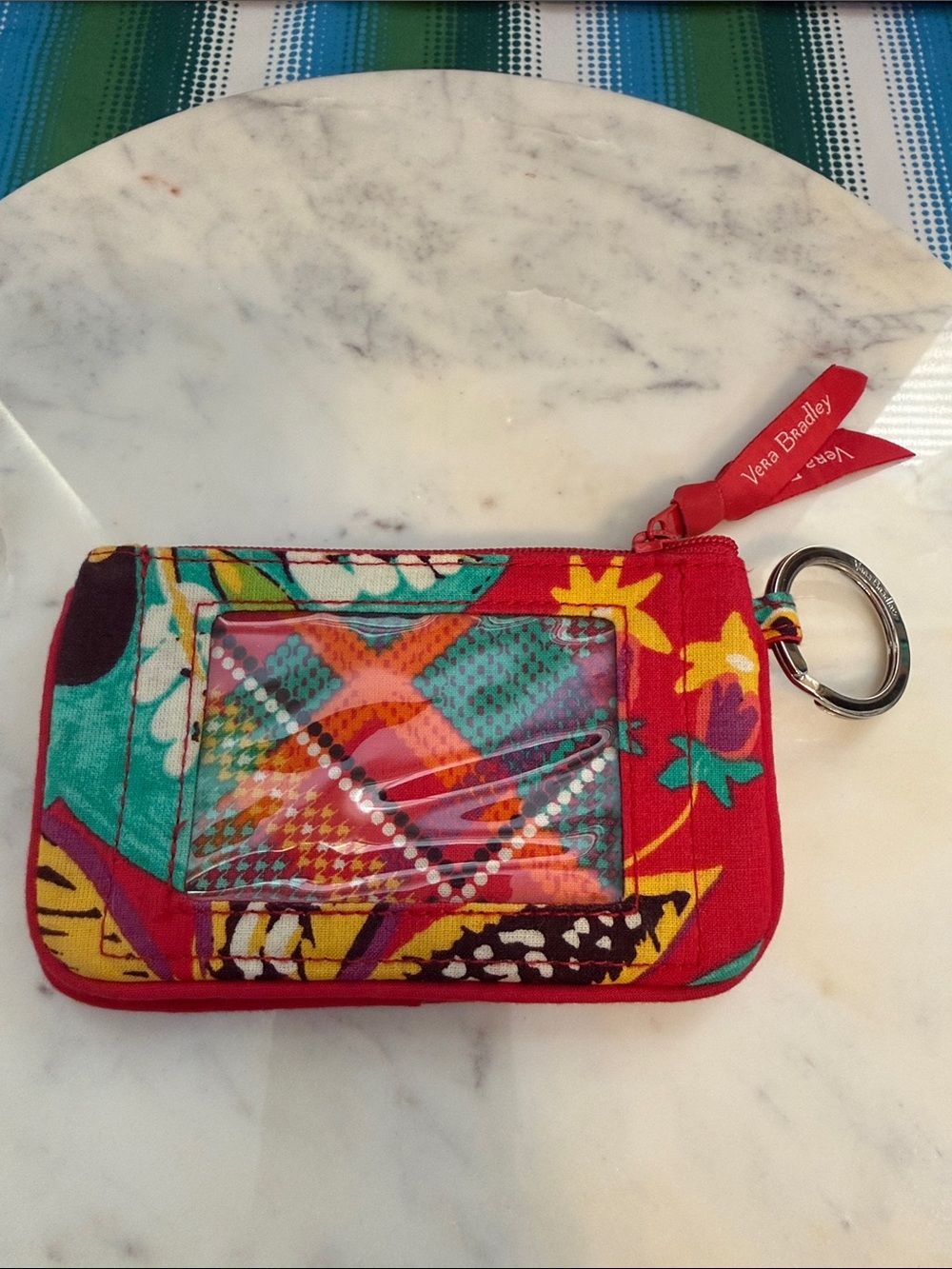 Vera Bradley Red Multi Floral Quilted ID Wristlet Key Pouch